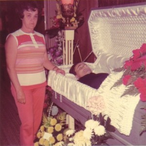 Goldie standing next to Lundy's coffin June 24, 1973
